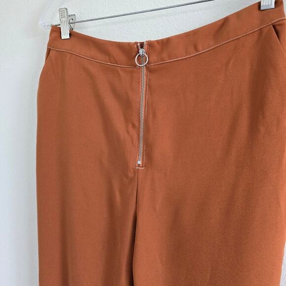 Tularosa High Waisted Front Zip Cropped Pants Rust Orange Brown M - Picture 3 of 10